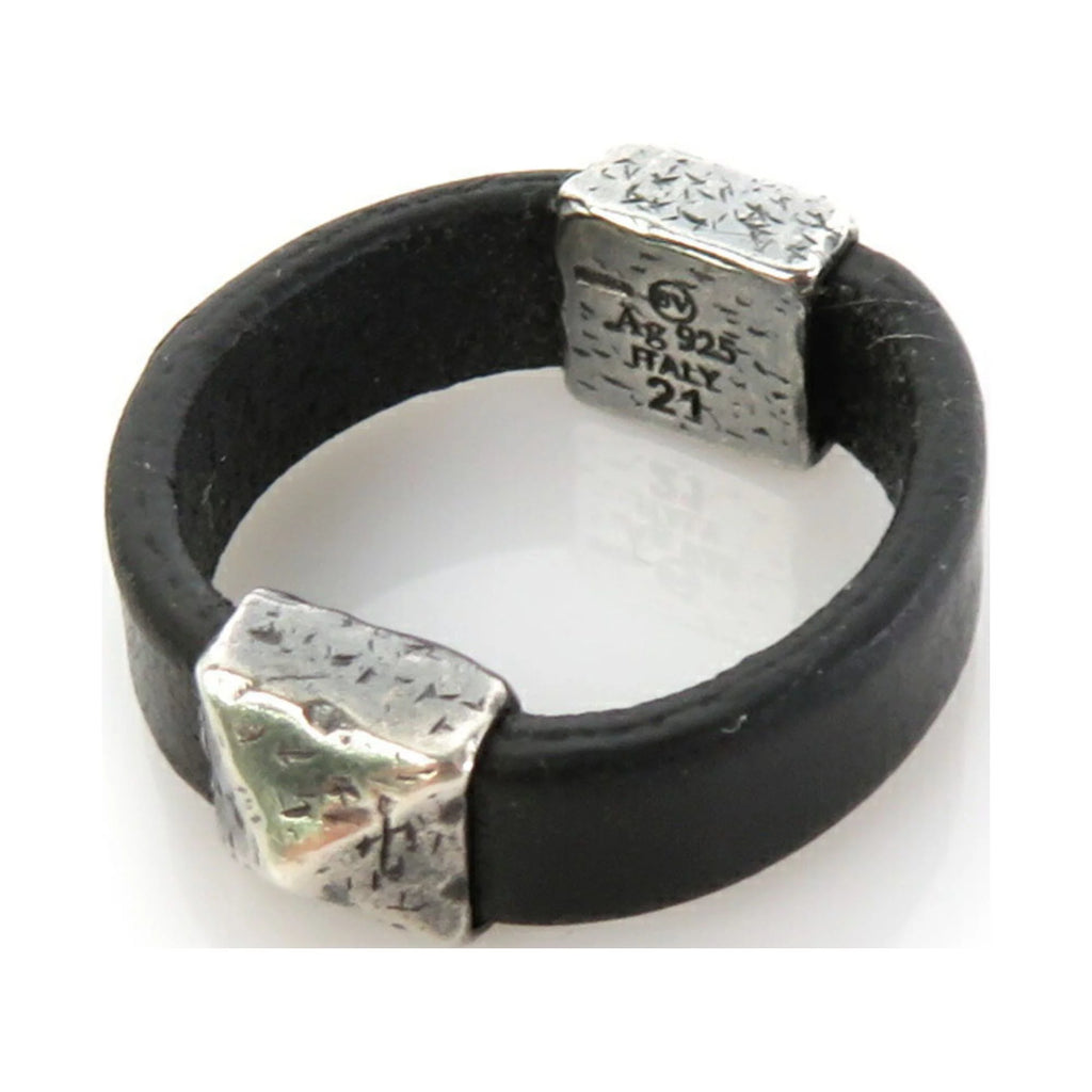 Pre-Owned Black Silver 925 Leather Ring Q379112