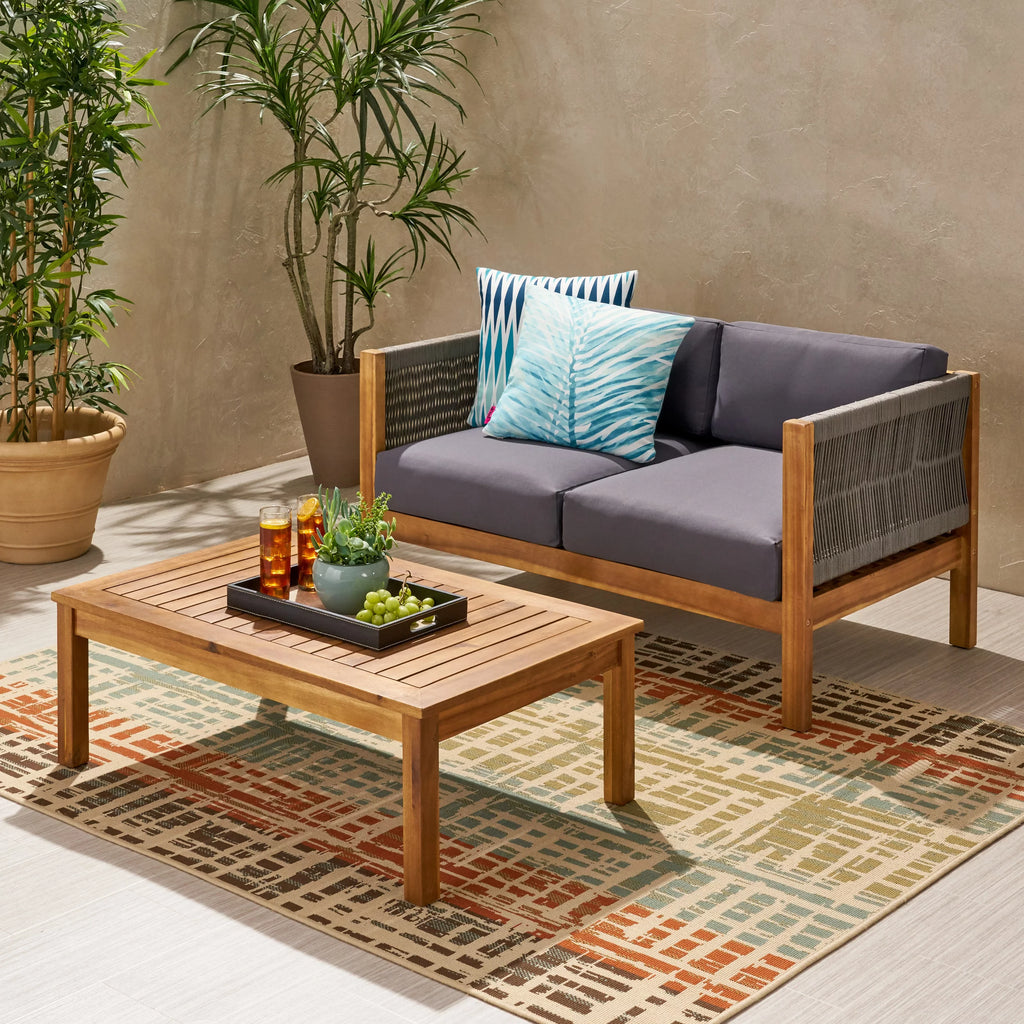 Teak and Gray Outdoor Loveseat Set P679536