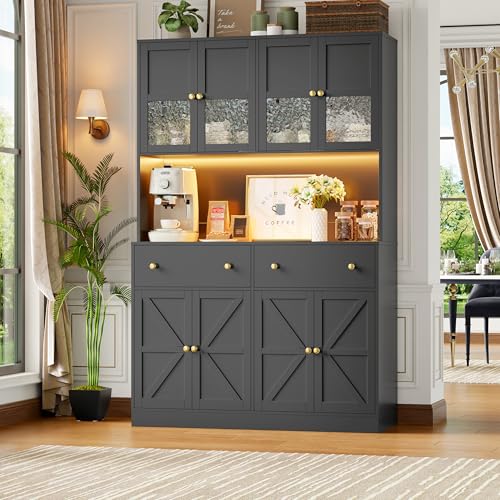 71" Black Kitchen Pantry Cabinet with Charging Station B49423
