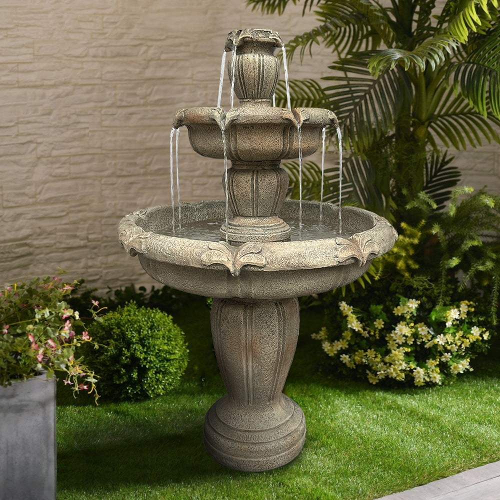 48-Inch Tall 3-Tiered Concrete Fountain J25869