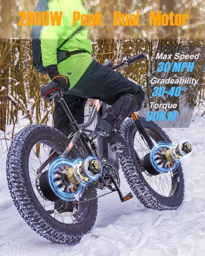 2000W Electric Bike 48V 30AH Removable Battery 26" Fat Tire Full Suspension S700