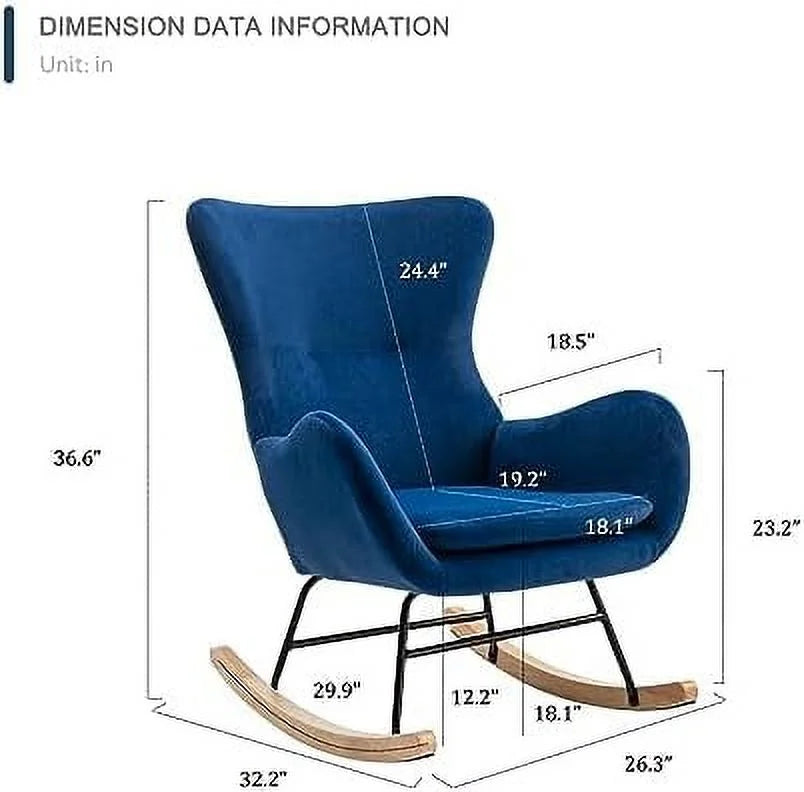 Blue Velvet Upholstered Rocking Chair P338