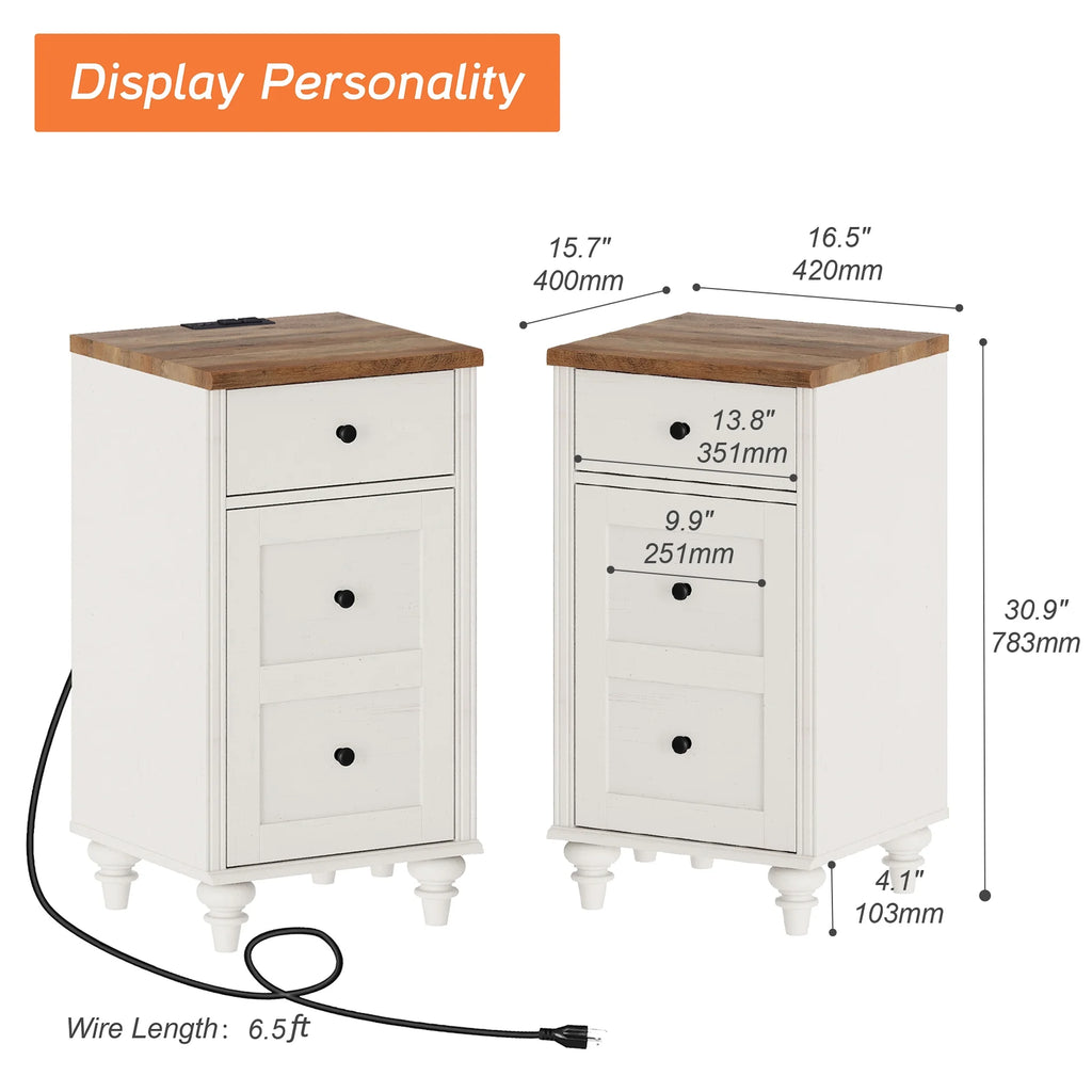 White Oak Set of 2 Nightstand with Charging Station I244