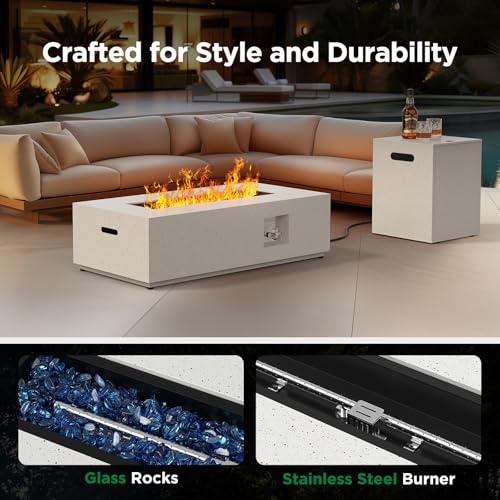 43 Inch 50000 BTU Propane Gas Fire Pit Table with Glass Rocks B895