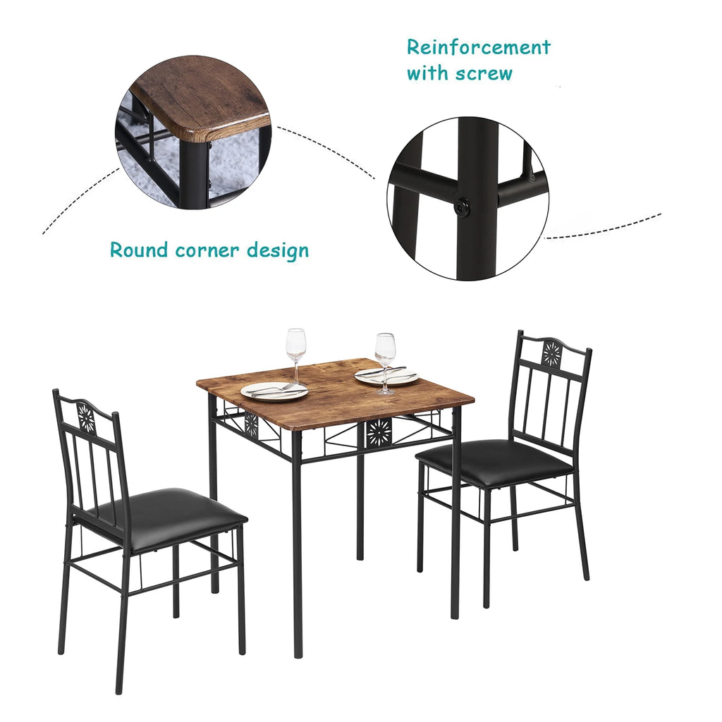 3-Piece Wooden Dining Table Set with 2 Pu Cushion Chairs X26339