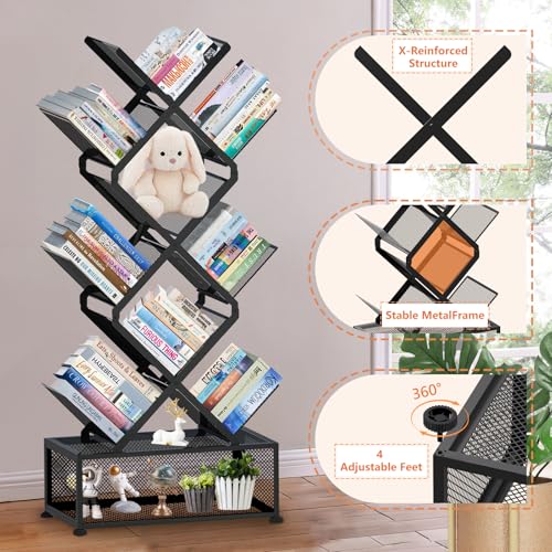 Black 9 Tier Folding Tree Bookshelf with Storage Cabinet Z4652