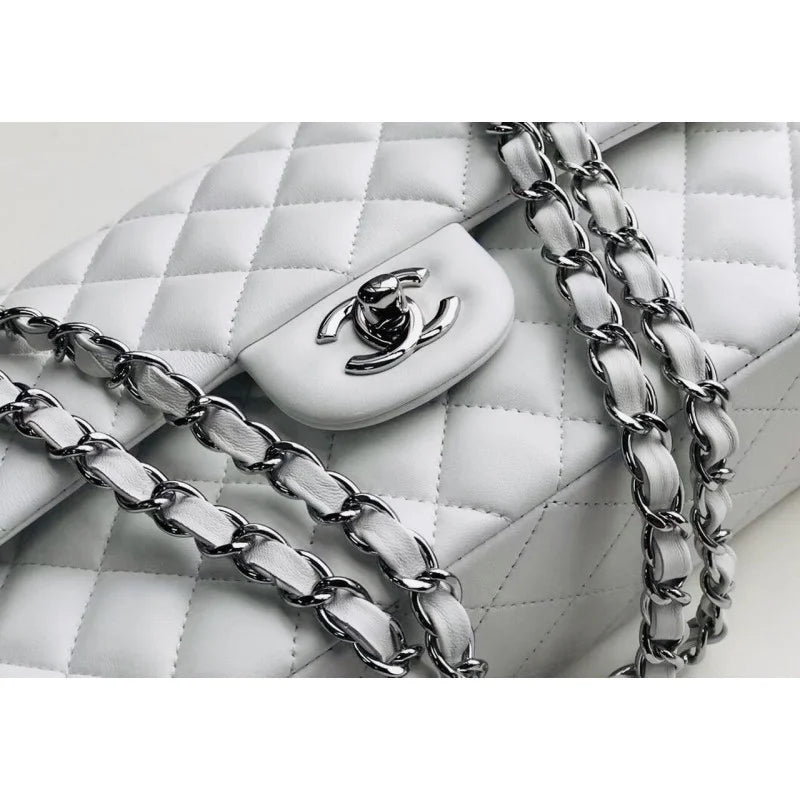 White Medium Size Lambskin Leather Flap Bag Z63216