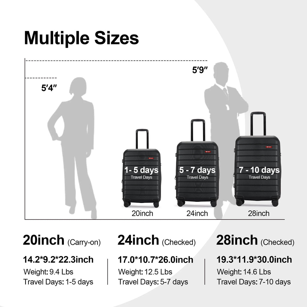 3 Piece Expandable Hard Side Luggage Set with Wheels Black R6986