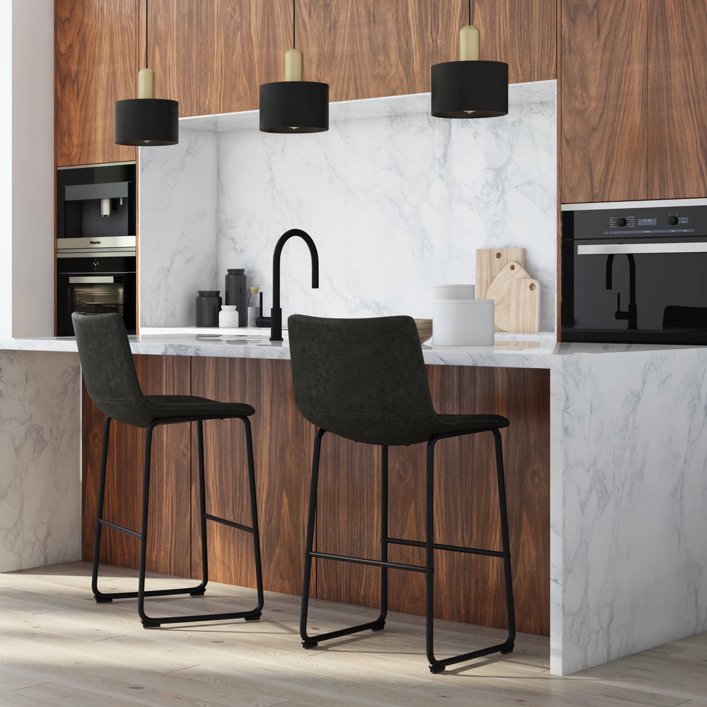 Distressed Charcoal Grey Faux Leather Bar Stool Set of 2 H106