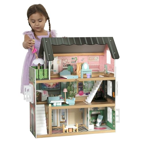 3-Story Dollhouse with 4 Rooms and 16 Accessories J3496