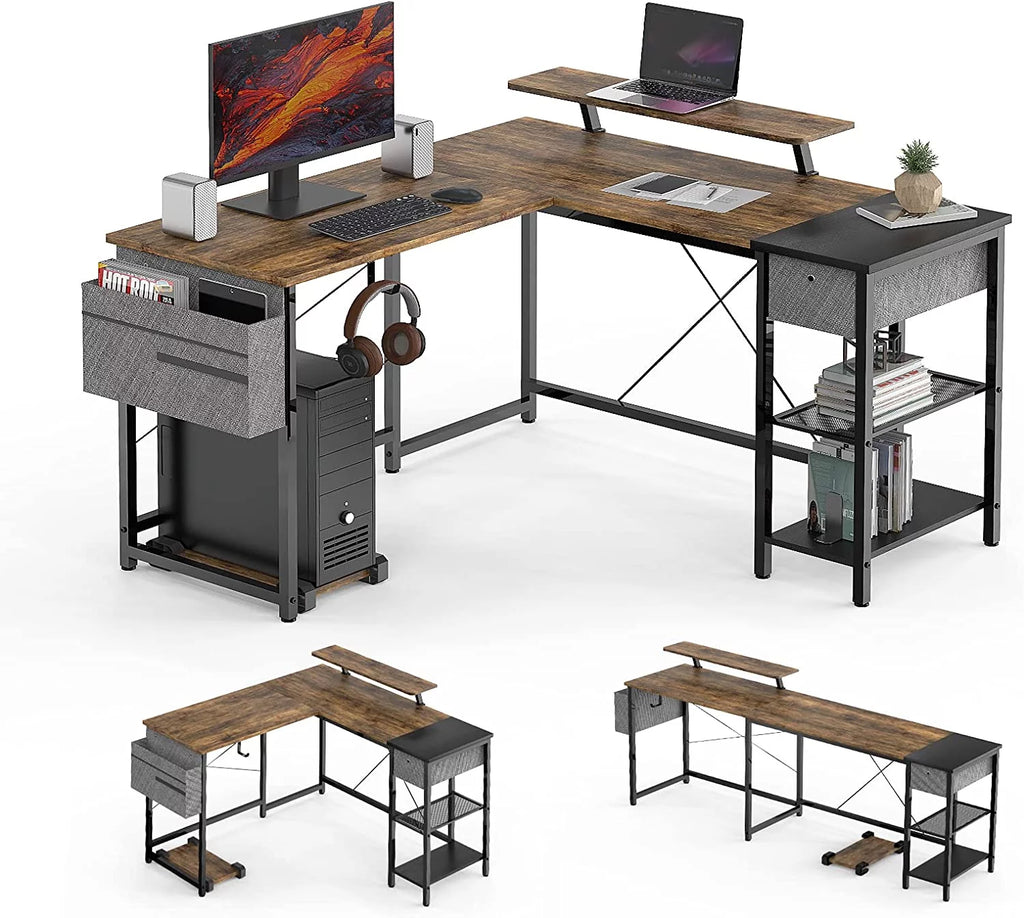 L Shaped Desk with Drawers and Storage Shelves T19662
