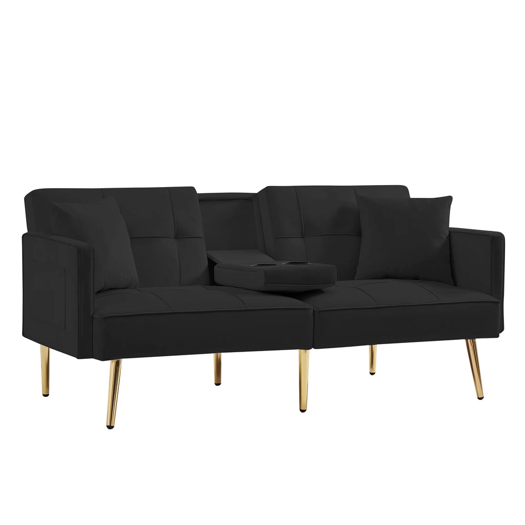 Black Velvet Convertible Futon Sofa Bed V930828
