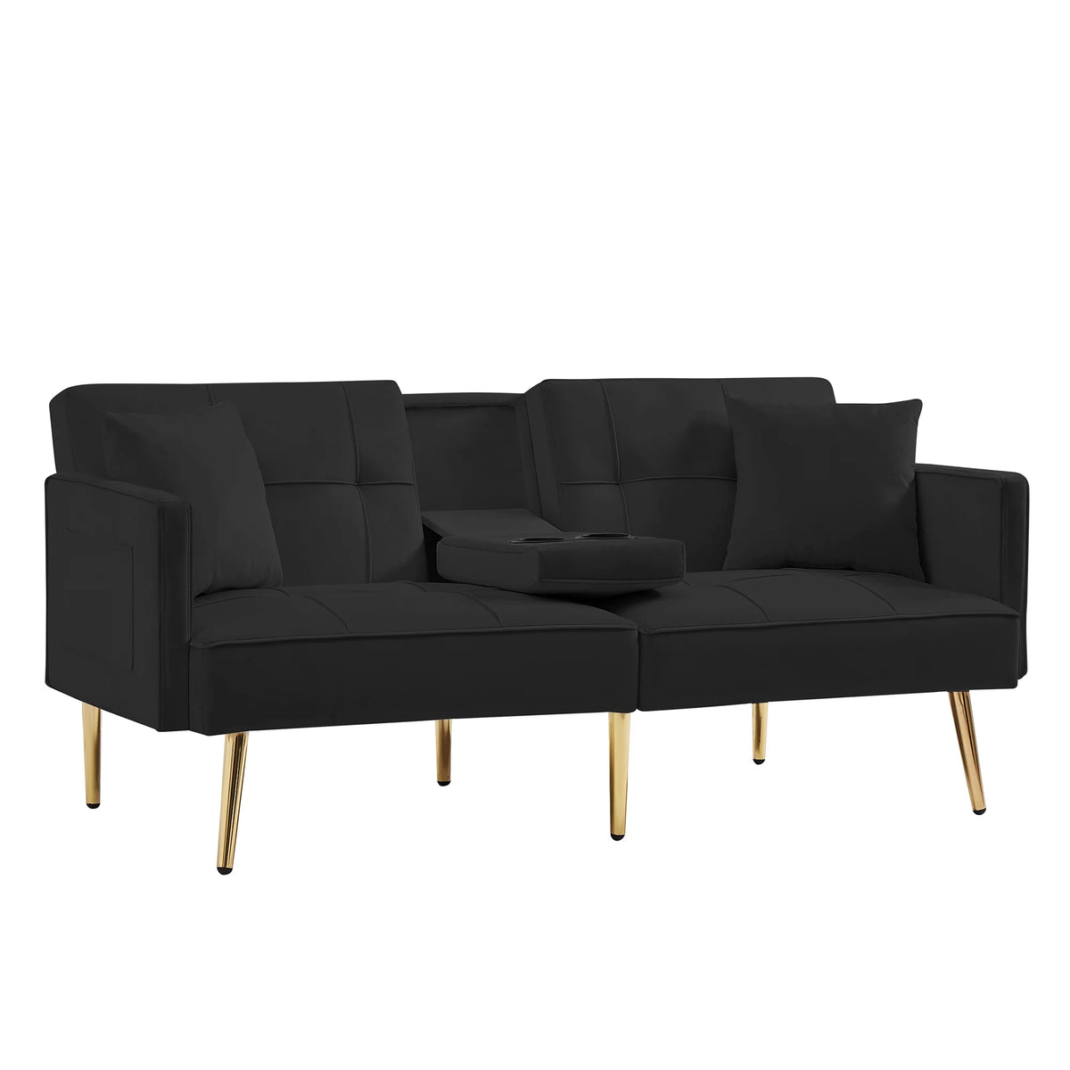 Black Velvet Convertible Futon Sofa Bed V930828