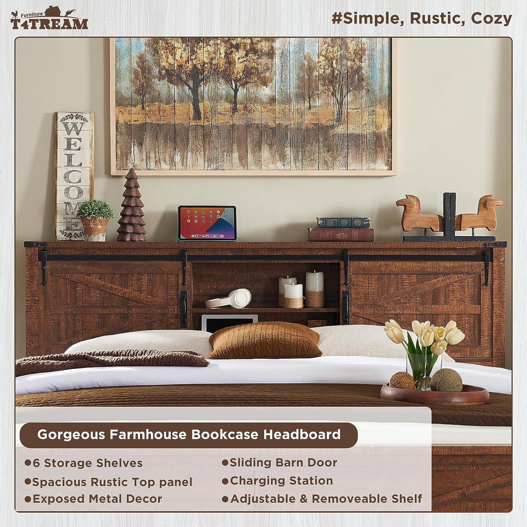 Full Platform Bed with Bookcase Headboard Storage and Charging Station X379780