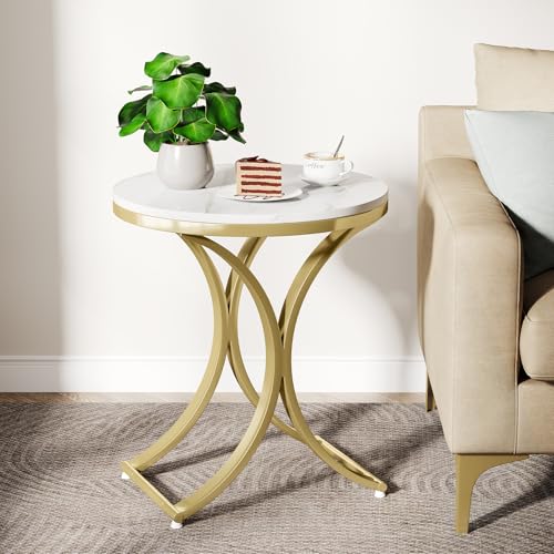 Round Faux Marble Top Gold Metal Legs Side Table R933
