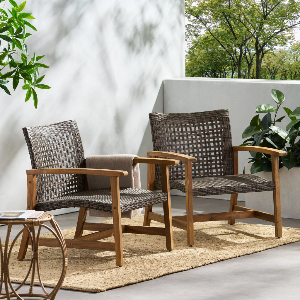 Wood and Wicker Club Chairs, Set of 2 B998267