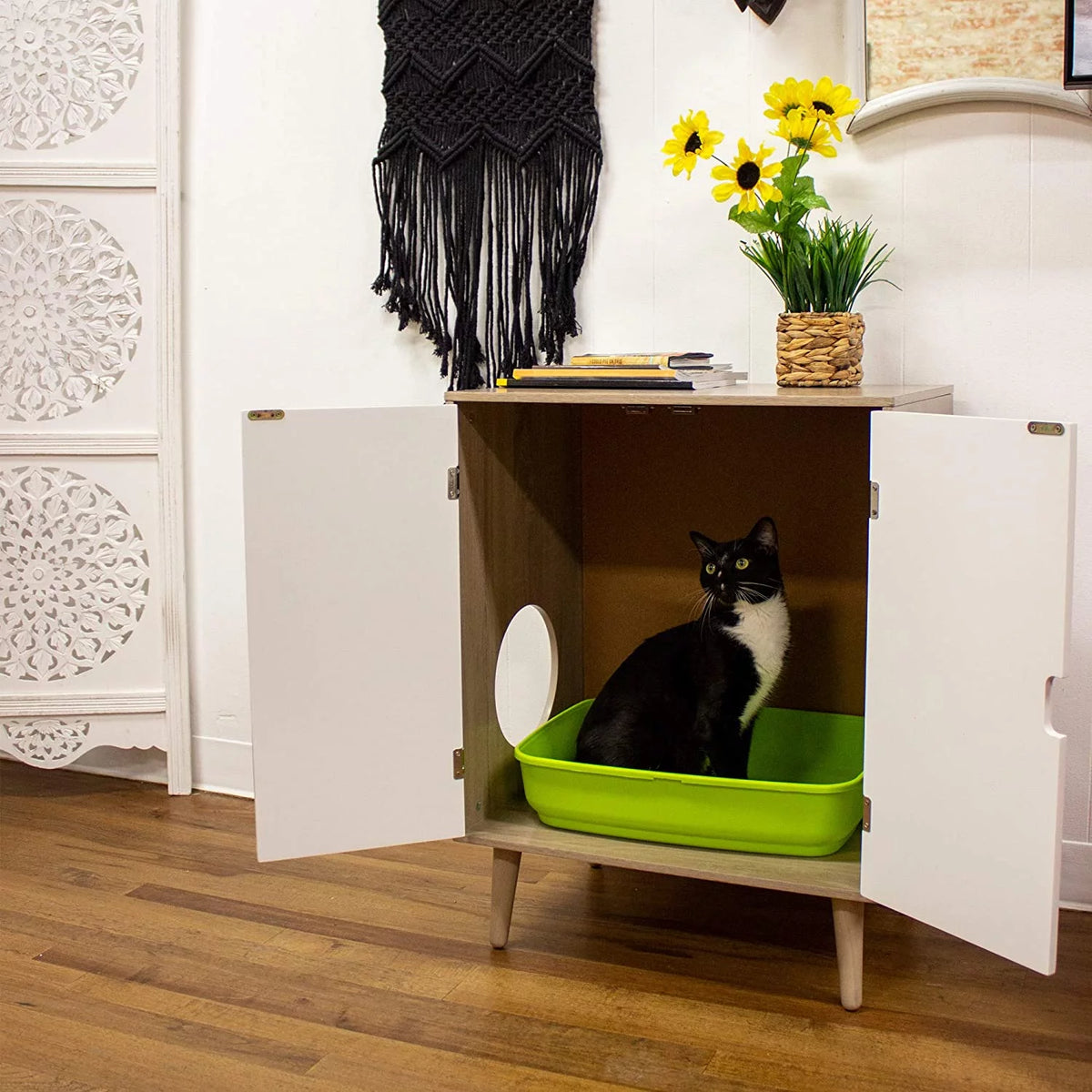Grey Wood Grain Cat Litter Cabinet P178989