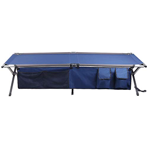 Folding Portable Camping Cot with Carry Bag and Side Storage Organizer P11744