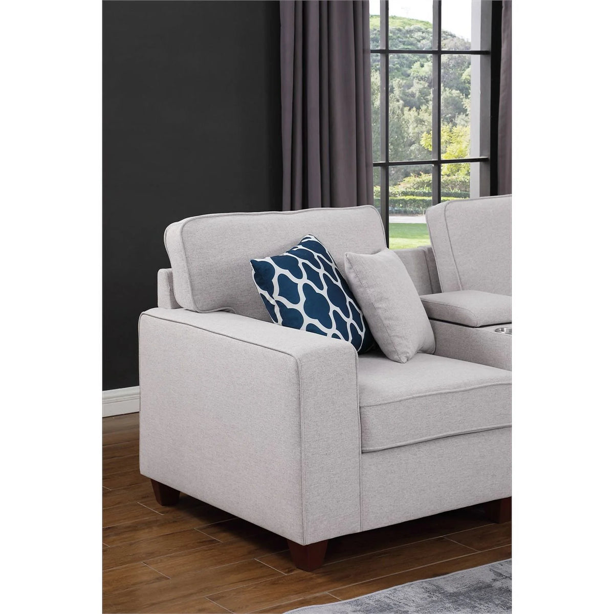 Light Gray Linen Fabric Upholstered Sectional U96690