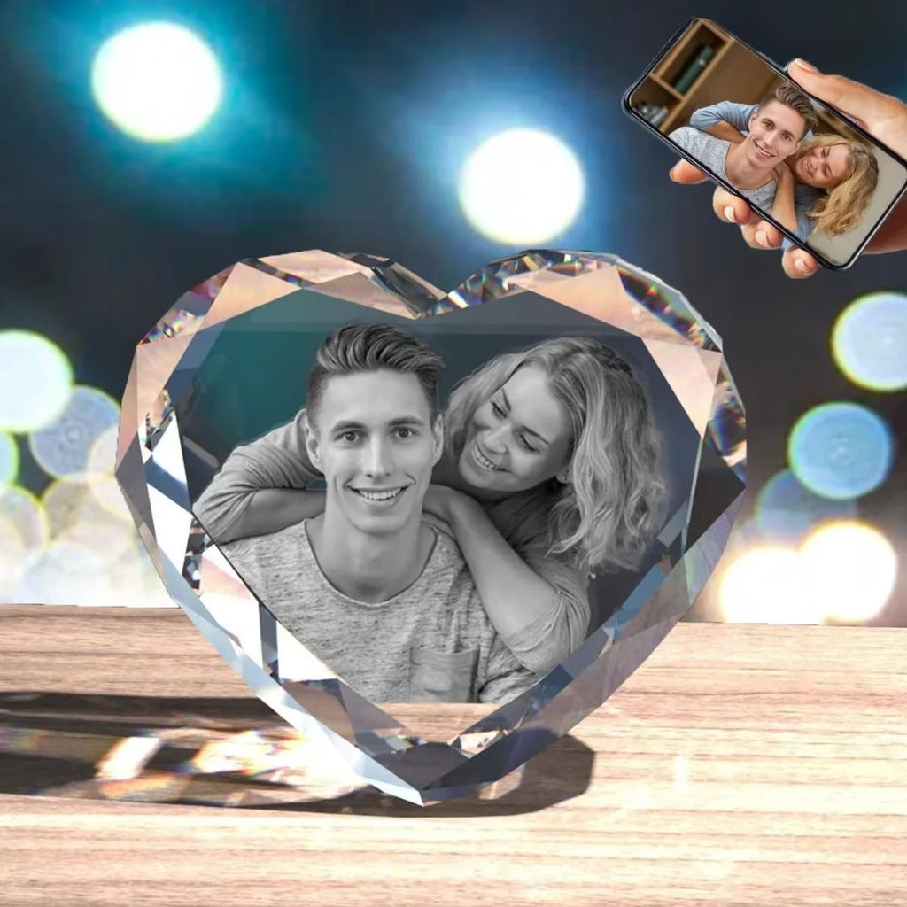 Heart Shape 3D Crystal Photo Glass Engraved Customized Gift X240300