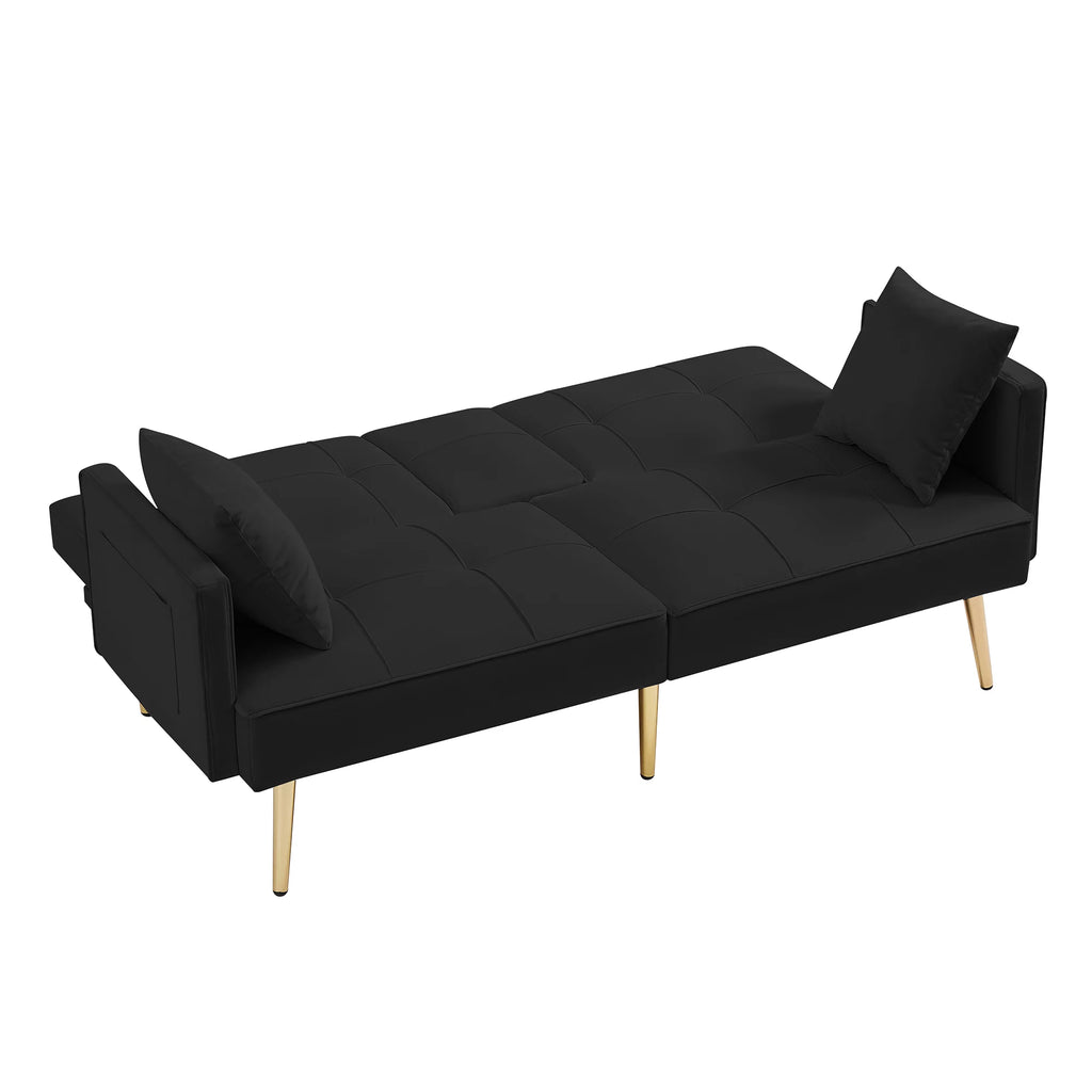 Black Velvet Convertible Futon Sofa Bed V930828