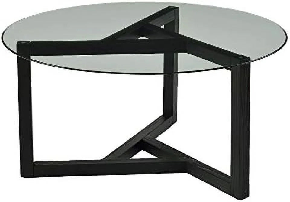 Round Glass Coffee Table with Wood Frame X4645