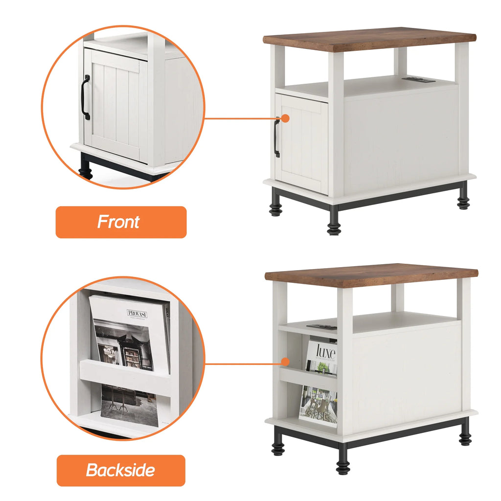 White Oak Side Table with Charging Station and Drawer N894