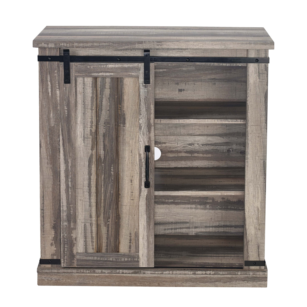 Aged Wood Sliding Barn Door Accent Cabinet J24522