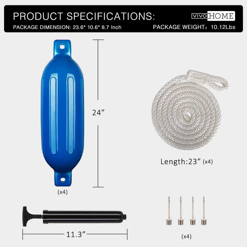Vinyl Ribbed Marine Boat Fender Pack of 4 B782017