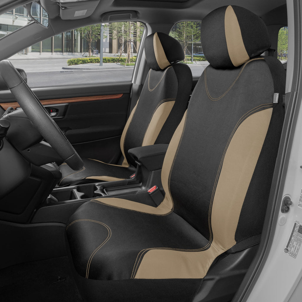 Beige Two-Tone Full Set Car Seat Covers F3848