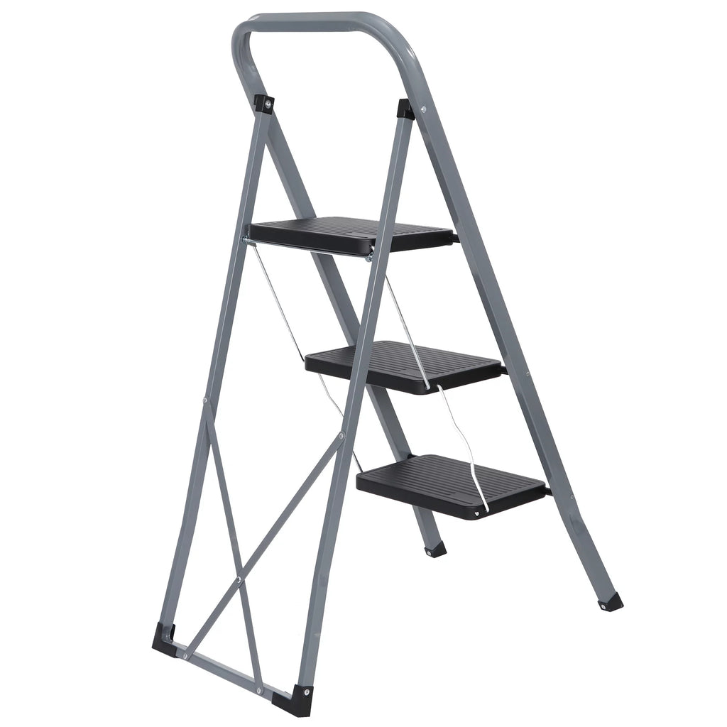 Folding 3-Step Steel Ladder with Handgrip X4083