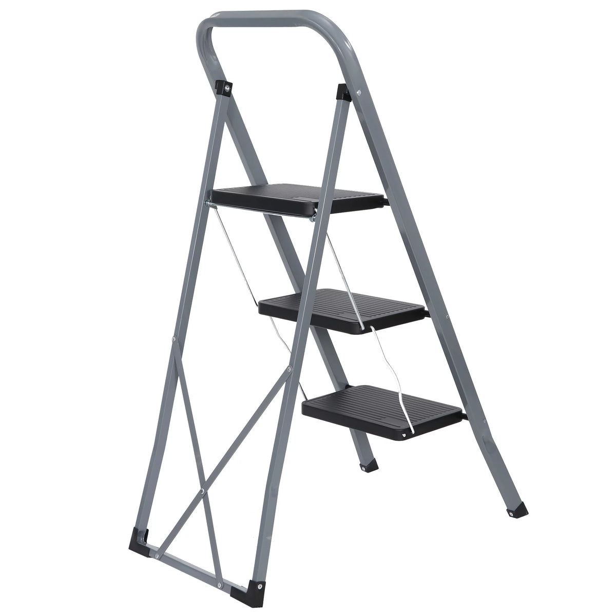 Folding 3-Step Steel Ladder with Handgrip X4083
