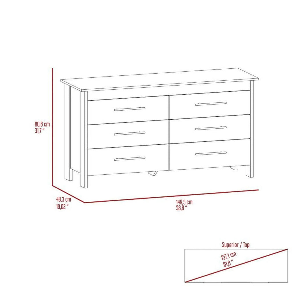 6 Drawer Engineered Wood Double Dresser W69112