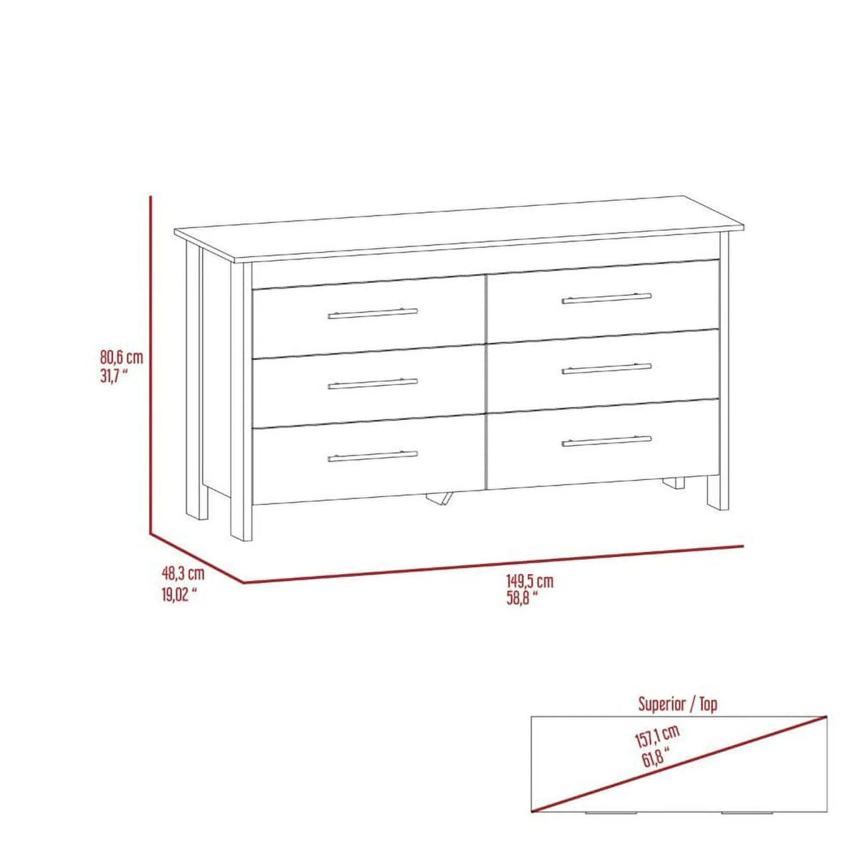 6 Drawer Engineered Wood Double Dresser W69112