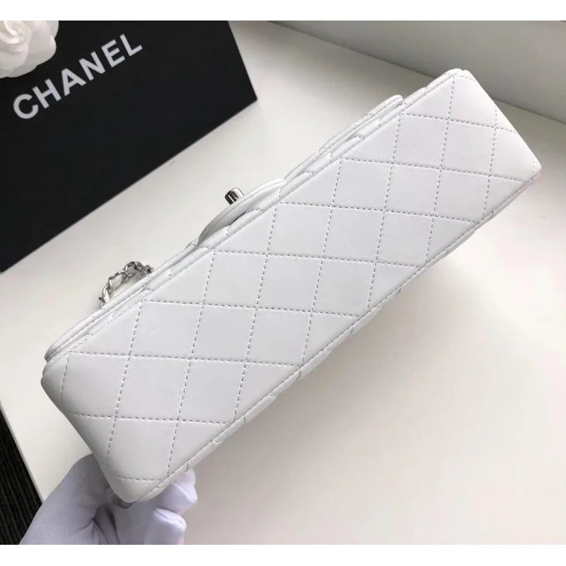 White Medium Size Lambskin Leather Flap Bag Z63216