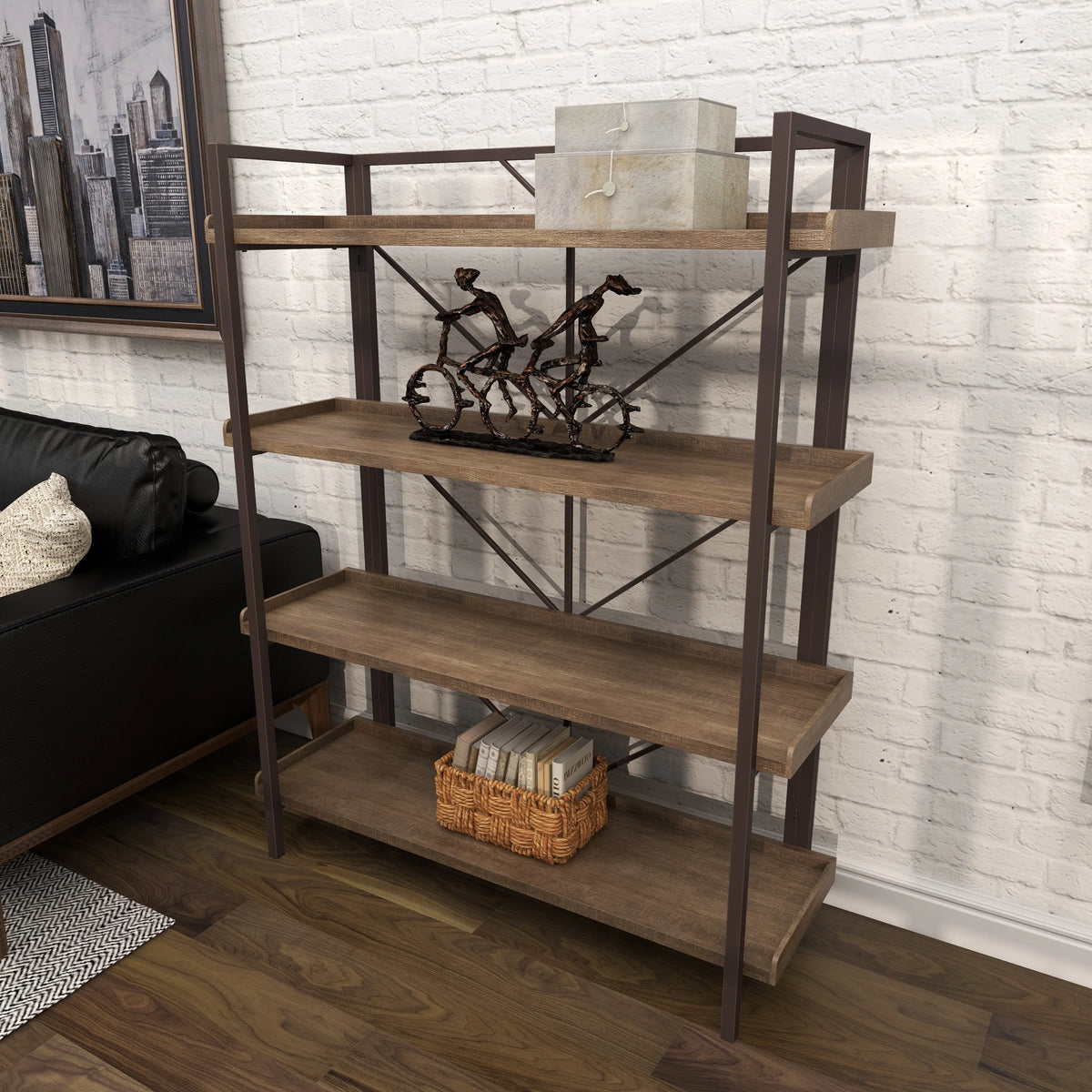 48" x 59" Brown Metal 4-Tier Shelving Unit I9193
