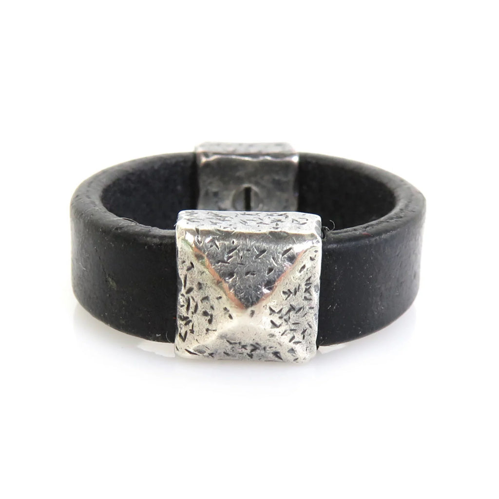 Pre-Owned Black Silver 925 Leather Ring Q379112