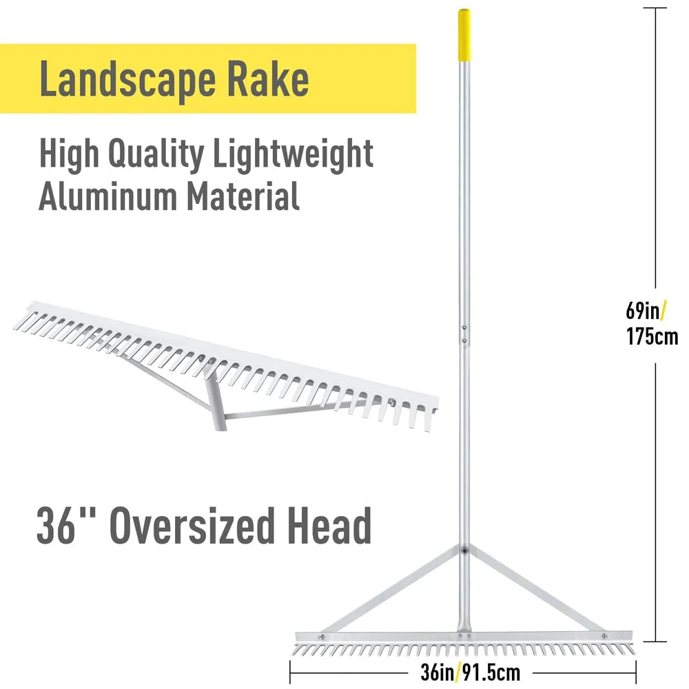 36'' Aluminum Landscape Rake with 69'' Handle N4975
