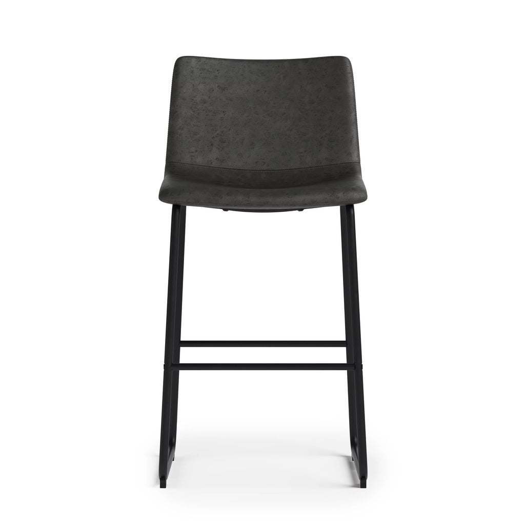 Distressed Charcoal Grey Faux Leather Bar Stool Set of 2 H106