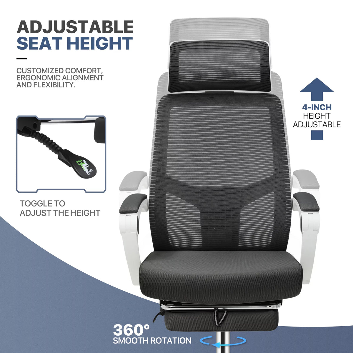 Black Ergonomic High Back Mesh Office Chair with Headrest & Footrest Y319