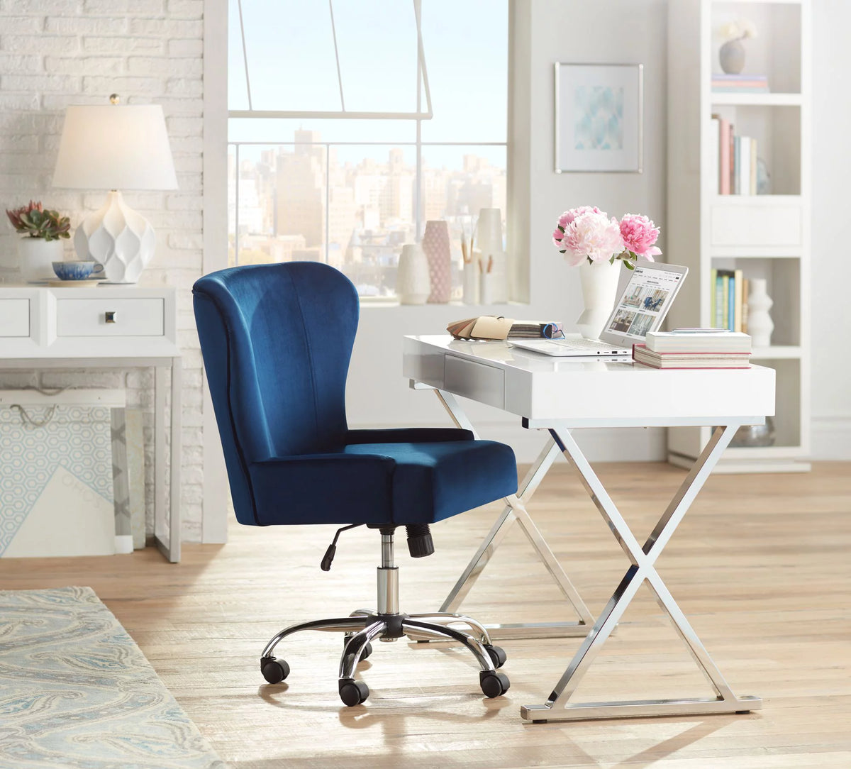 Blue Fabric Adjustable Office Chair F577