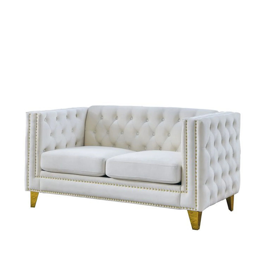 Beige Velvet 2 Seater Tufted Sofa V32079