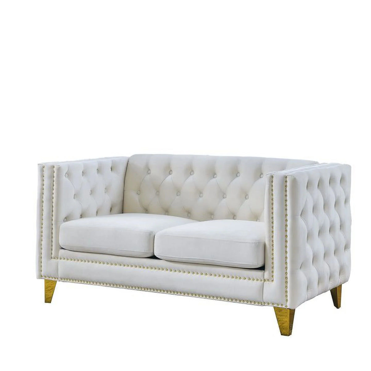 Beige Velvet 2 Seater Tufted Sofa V32079