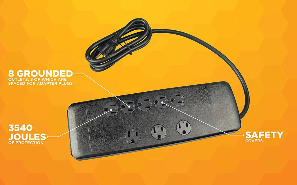 Black 8 Outlet Surge Protector with 6 Foot Cord B9154