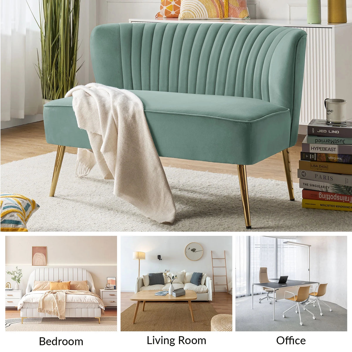 Velvet Sofa Loveseat Upholstered Tufted Back V514027