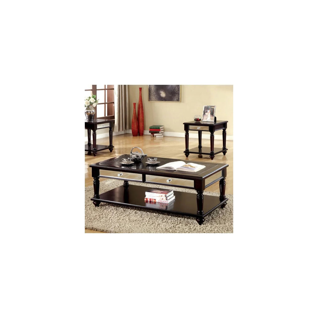 Brown Mirror Panel Coffee Table with 2 End Tables, Set of 3 B760297