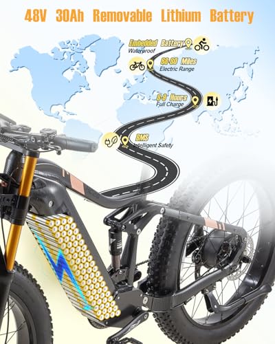 2000W Electric Bike 48V 30AH Removable Battery 26" Fat Tire Full Suspension S700