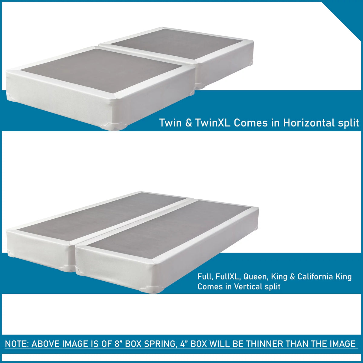 8" Split Wood Box Spring, Twin, White R859635