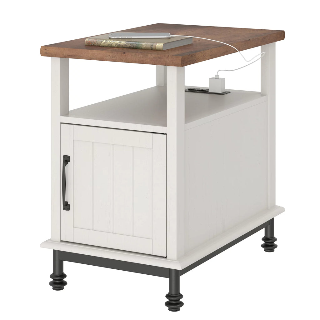 White Oak Side Table with Charging Station and Drawer N894