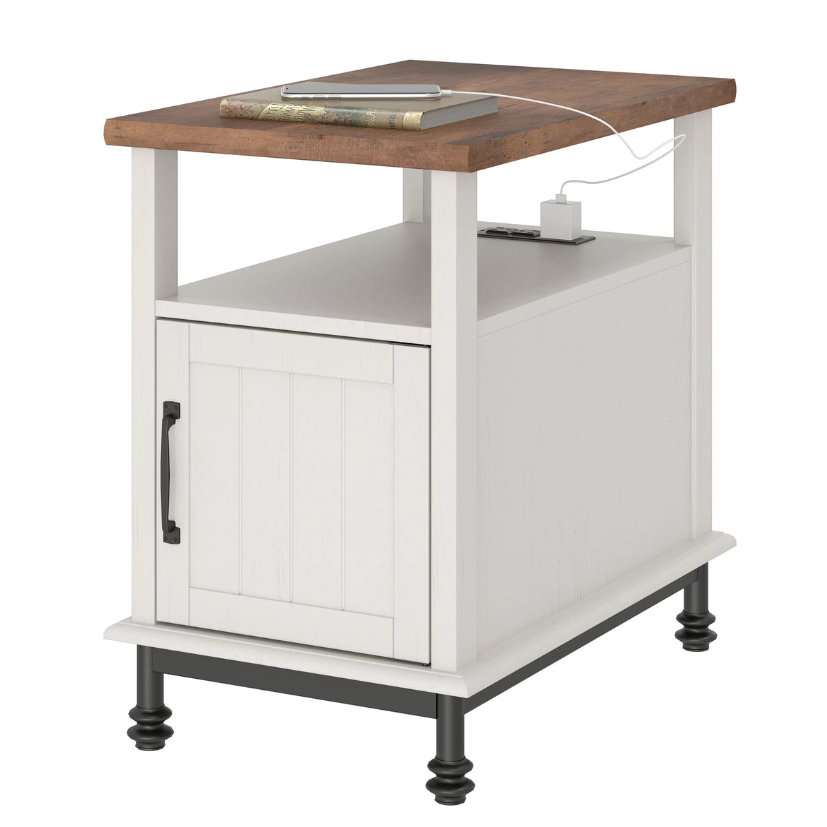 White Oak Side Table with Charging Station and Drawer N894